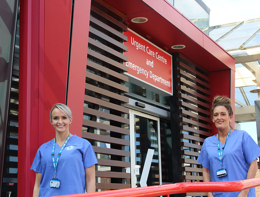 Emergency department navigators outside Blackpool VIctoria Hospital